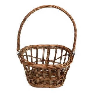 Vintage French Wicker 2 Bottle Carrier With Handle For Sale