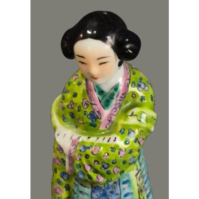 Mid 20th Century Vintage Asian Chinese Famille Rose 8.5'' High Hand Painted Porcelain Figurine For Sale - Image 5 of 9