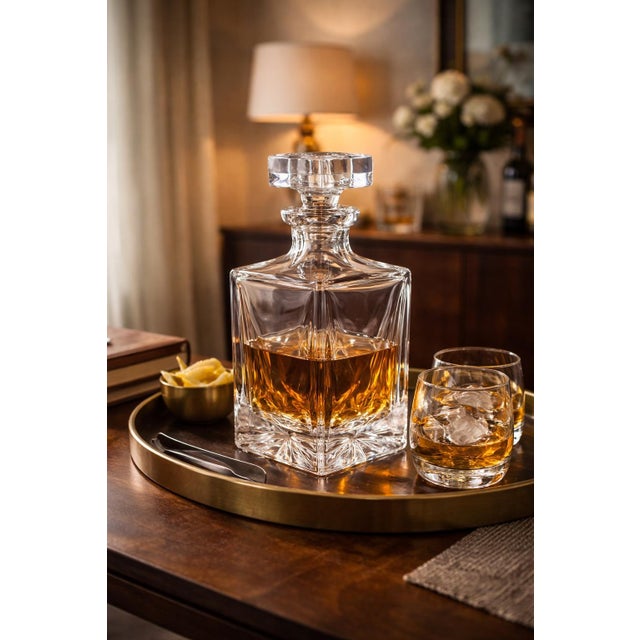 Substantial vintage lead crystal decanter of Central European origin, crafted in the mid- to late-20th century. This...