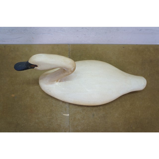 Late 20th Century Late 20th Century Rare Wildfowler Decoy Ny Hand Carved Wooden Tundra Swan Folk Art Figure 18" For Sale - Image 5 of 13