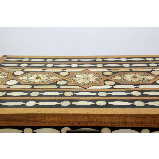 Moroccan Dowry Box Inlaid With White Camel Bone Rectangular Carved Wood Trunk For Sale - Image 9 of 12
