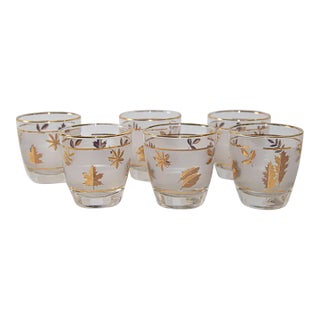 Vintage Libbey Frosted & Golden Foliage Cocktail Glasses, Set of 6 For Sale