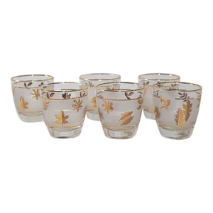 Vintage Libbey Frosted & Golden Foliage Cocktail Glasses, Set of 6