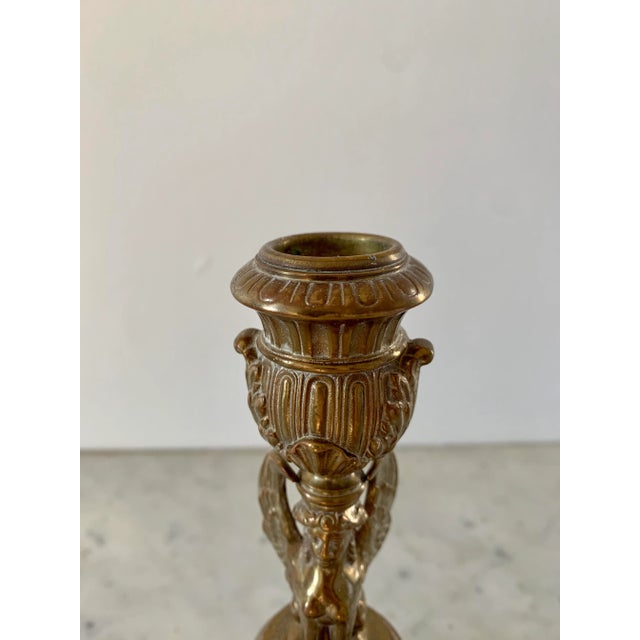 Late 19th Century 19th-Century Egyptian Revival Gilt Bronze Sphinx Candlesticks, Pair For Sale - Image 5 of 13