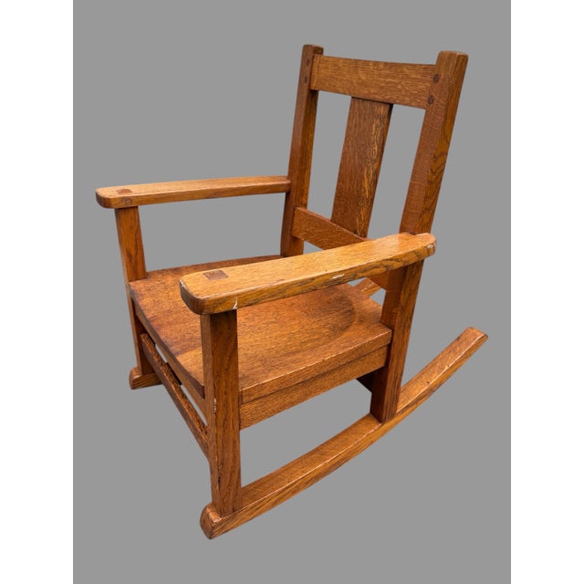 Signed Limbert Vintage Mission Oak Arts & Crafts Childs Rocking Chair For Sale - Image 9 of 12