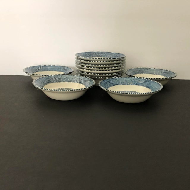 1960s Currier & Ives Scene Dessert Bowls (11) Blue/White For Sale - Image 5 of 7