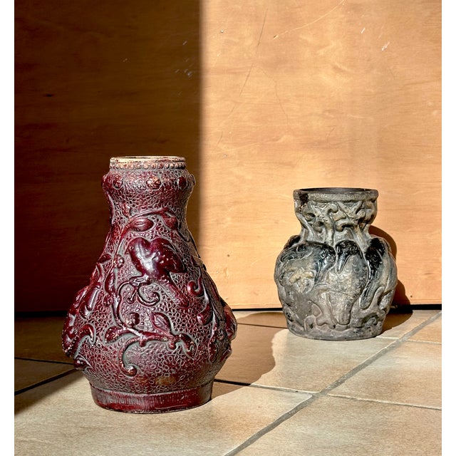 Antique Ceramic Art Relief Vases from Bernhard Bertram Pottery, Germany, 1890s, Set of 2 For Sale - Image 3 of 18