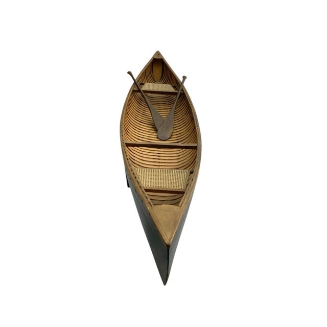 Late 20th Century Canoe Model With Paddle and Base Large Wood Rowboat Vintage Cabin Nautical Decor For Sale - Image 5 of 7