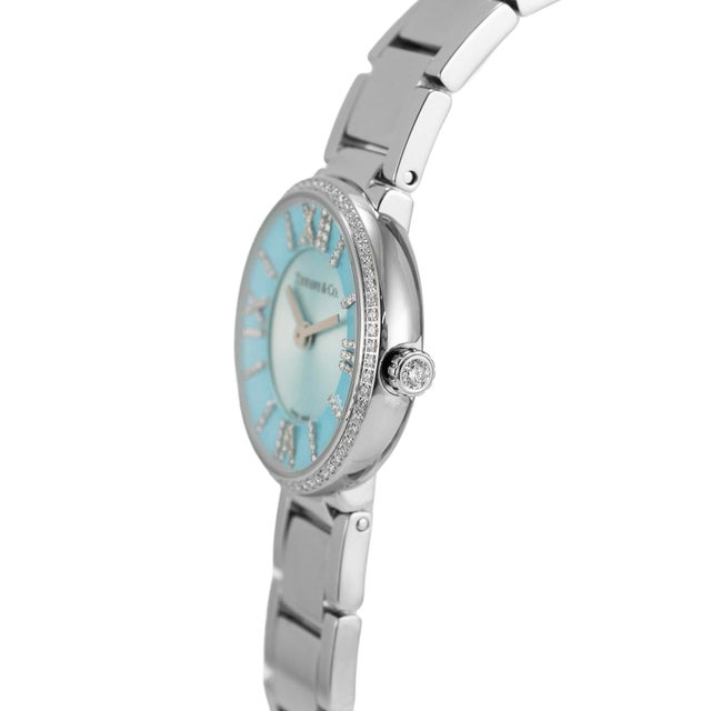 Tiffany and Co. Ladies Tiffany & Co. Blue Atlas 2-Hand 24mm 62867485 Diamond Steel Quartz Watch For Sale - Image 4 of 9