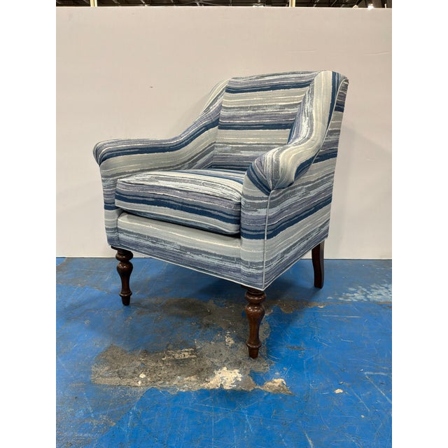 Transitional Blue Stripe Chairs With Turned Legs - Pair. For Sale - Image 3 of 8