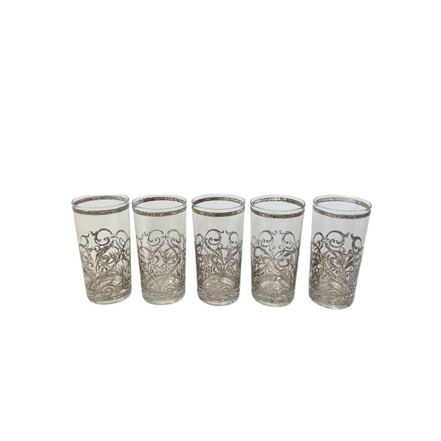 Vintage silver filigree highball glasses, set of five. Add an elegant touch to your bar or cocktail serving tray.