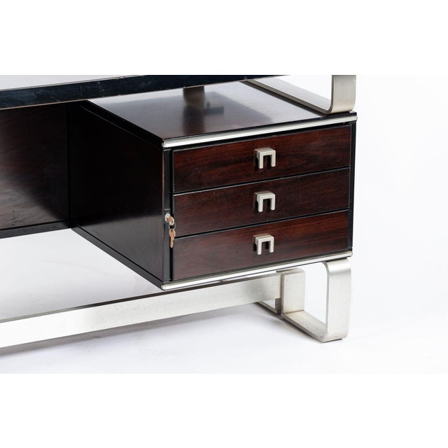 Postmodern Italian Rosewood and Metal Writing Desk by Abbondinterni, 1970s For Sale - Image 9 of 18