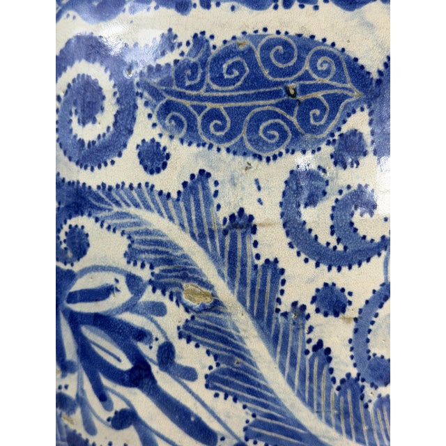 19th Century Moroccan Hand Painted Blue and White Ceramic Vase, 1890s For Sale - Image 9 of 12