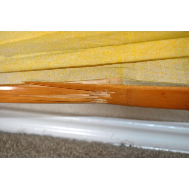 Tan 1970s Hand-Painted Extra Large Japanese Fan Room Display Asa Hemp Paper Bamboo Frame For Sale - Image 8 of 9