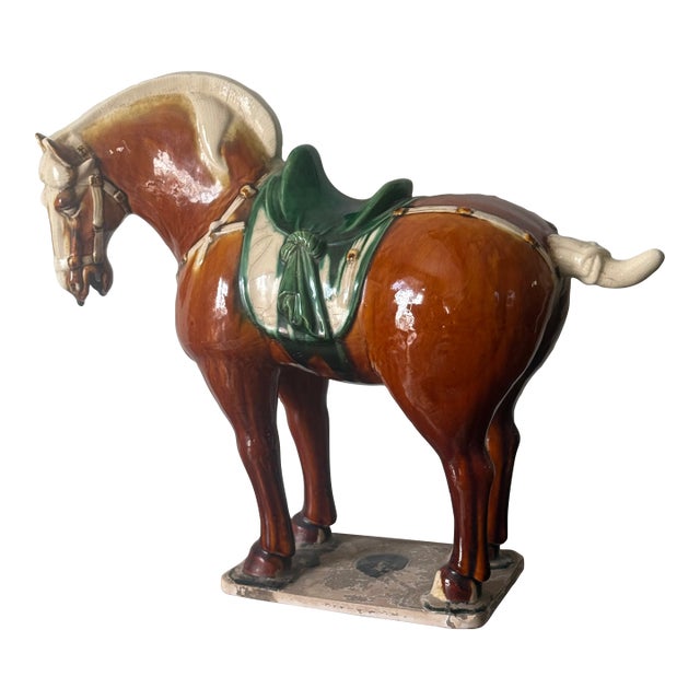 Antique Tang Sancai Terracotta Horse in Tri-Color Glaze - Exquisite Form and Detail For Sale