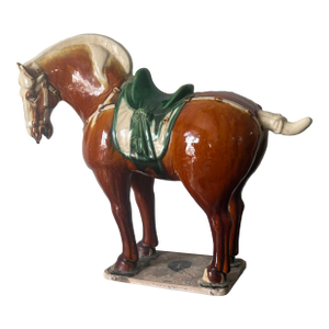 Antique Tang Sancai Terracotta Horse in Tri-Color Glaze - Exquisite Form and Detail