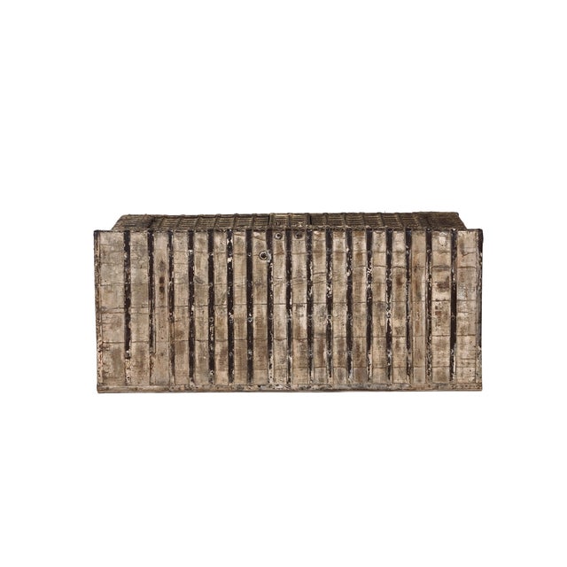 Metal Antique Indian Teakwood and Iron Pitara Chest Console For Sale - Image 7 of 8