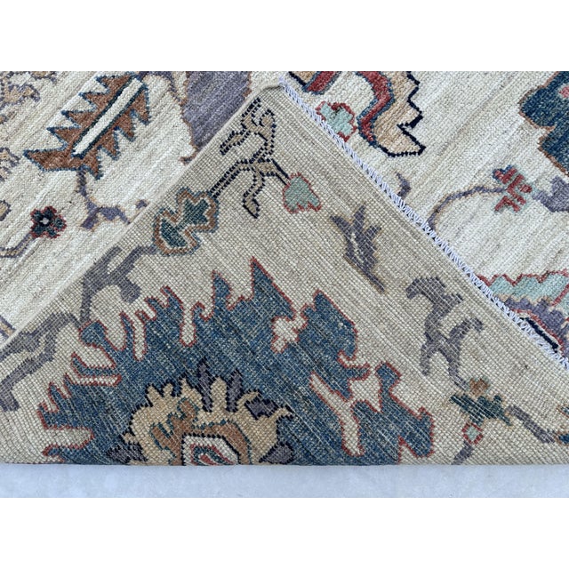 Oushak Handmade Wool Rug in Ivory With Multicolor Florals For Sale - Image 6 of 7
