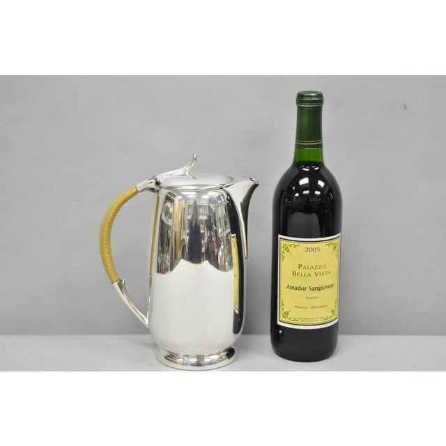 Amston Mid Century Modern Silver Plated Rattan Wicker Handle Coffee Pot Pitcher For Sale - Image 14 of 14