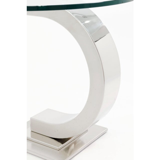 Contemporary Curved Modernist Chrome and Glass Side Table For Sale - Image 3 of 7