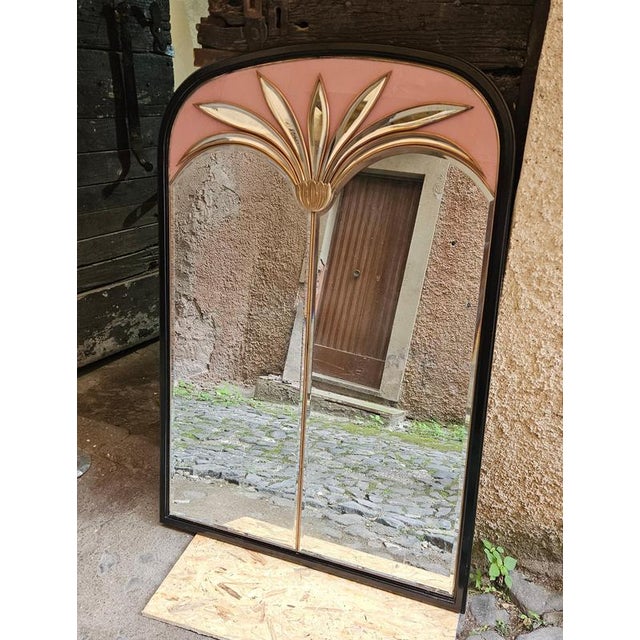 Large Vintage Art Deco Italian Mirror in Pink and Black, 1970s For Sale - Image 4 of 12