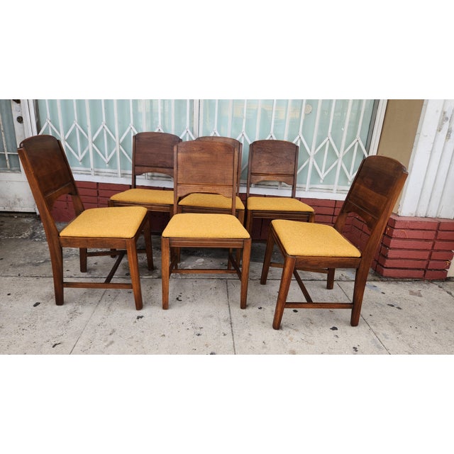 Mid-Century Modern Wood Dining Chairs With Yellow Upholstery For Sale - Image 10 of 12