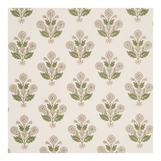 Schumacher Dalila Hand-Screen Print Fabric in Green For Sale