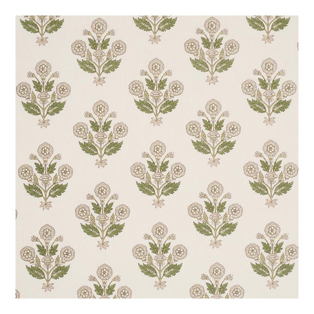 Schumacher Dalila Hand-Screen Print Fabric in Green For Sale