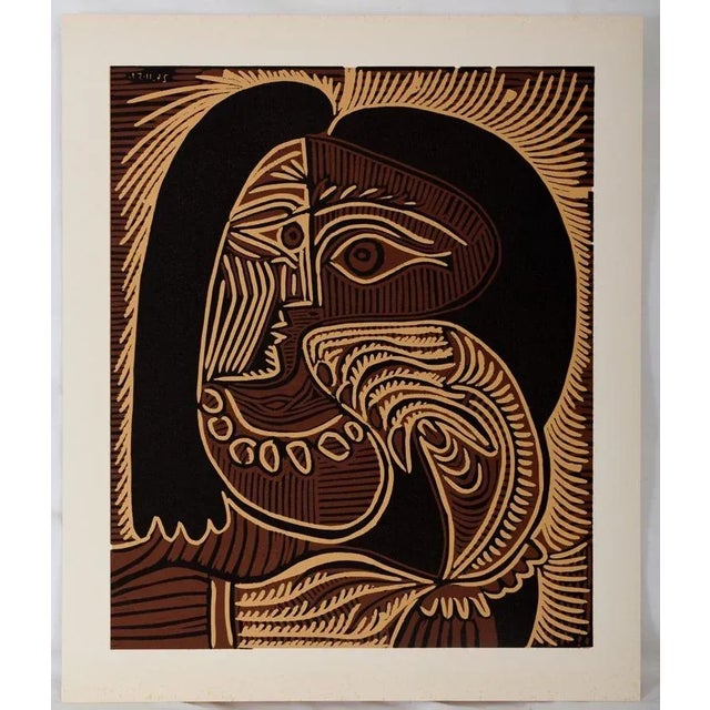 Pablo PICASSO (1881-1973) (after) woman's face Linocut on vellum 32 x 26 cm Printed by Cercle d'Art (1962) Very good state...