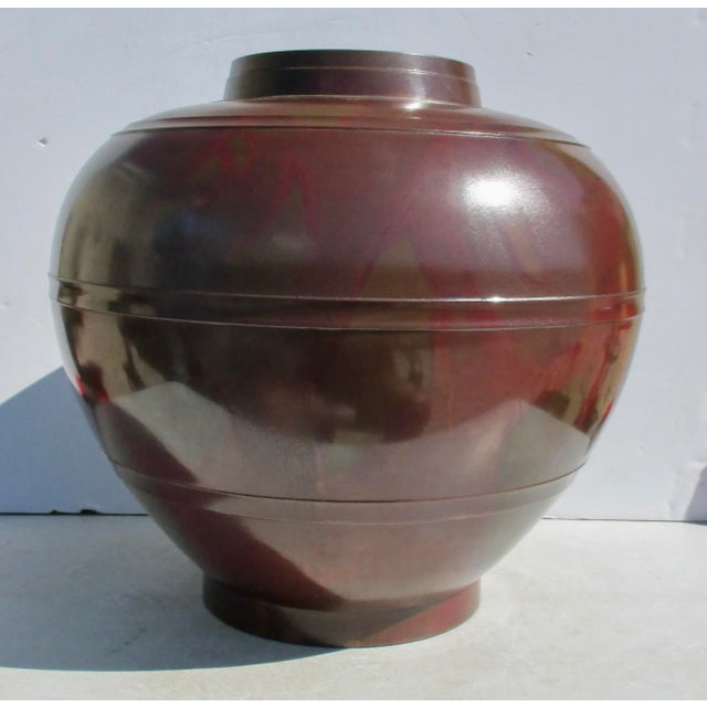 Japanese Bronze Vase/ Urn by Hannya Kankei ( Japan 1933-1989) Showa era. Beautifully turned globular urn with shoulder...