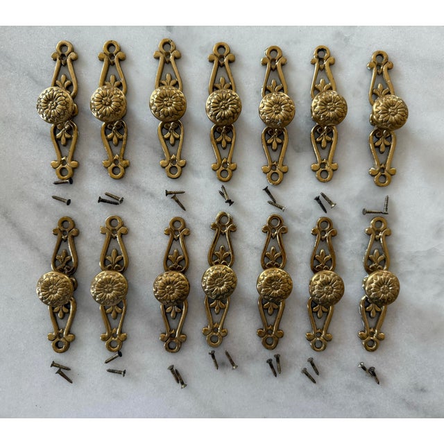 Brass Set of 7 Vintage Brass Drawer Hardware For Sale - Image 8 of 9