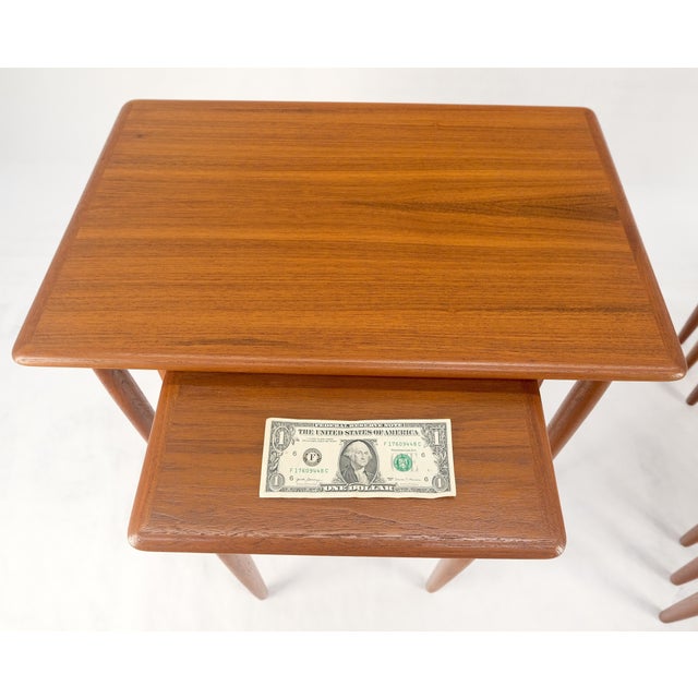 Pair of 2 Sets of Teak Danish Mid Century Modern Dowel Legs Nesting Tables For Sale - Image 9 of 12