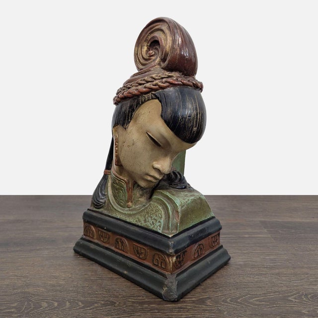 Pair of Vintage Bookends With Asian Inspired Busts For Sale - Image 9 of 18
