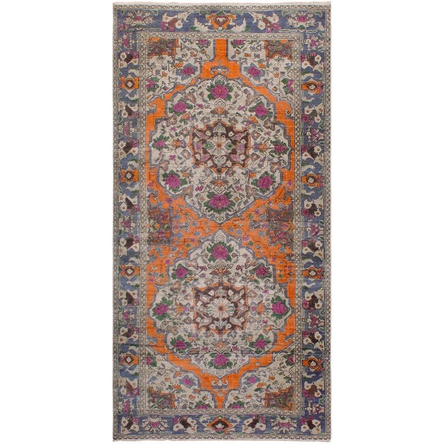 Shabby Chic 1990's Vintage Orange/Blue Wool Rug - 4'9'' X 9'11'' For Sale - Image 10 of 10
