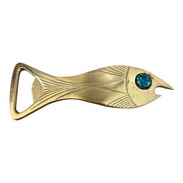 Vintage Mid Century Brass Fish Sculpted Bottle Opener For Sale