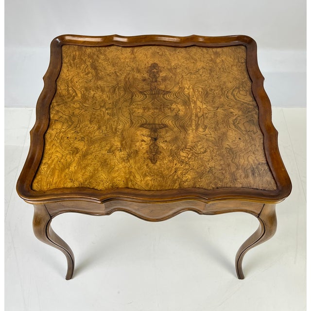 Vintage Baker Furniture French Provincial Louis XV Burl Wood Side Table For Sale - Image 12 of 15