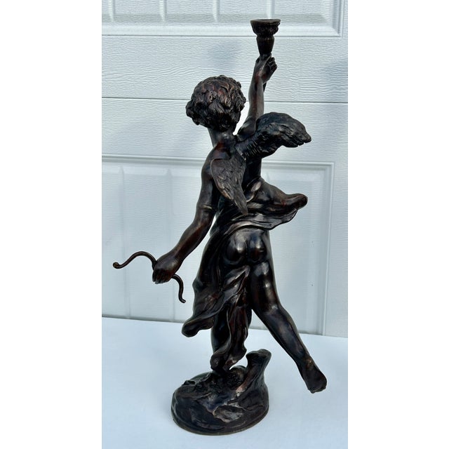 Vtg. Large Bronze Neo-Classic Style Cherub Candle Holders For Sale - Image 9 of 14