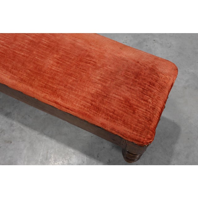 Large Antique French Oak Bench with Velvet Upholstery, 1700s For Sale - Image 6 of 11