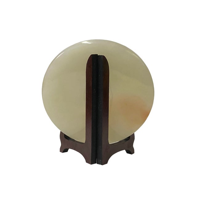 Natural White Brown Onyx Stone Round Fengshui Home Decor Display For Sale - Image 4 of 5