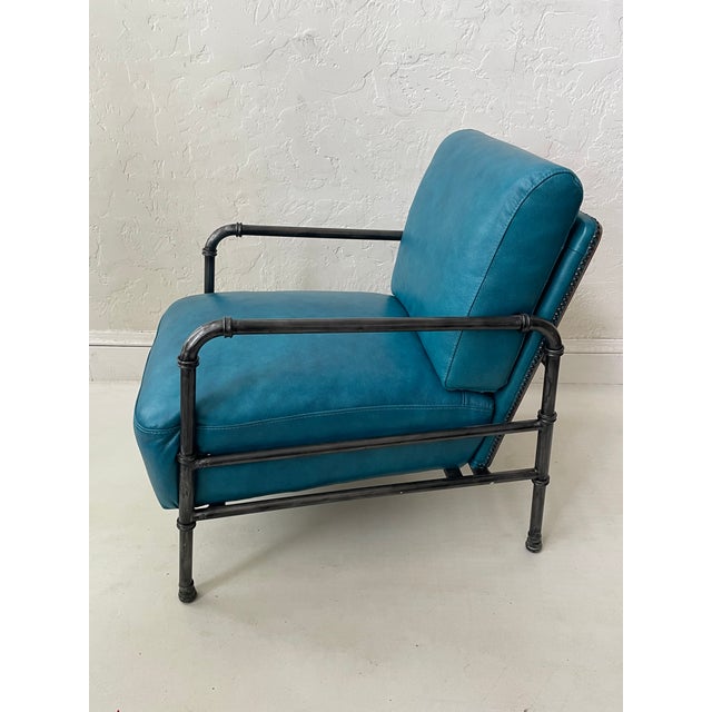 Animal Skin Donovan Turquoise Blue Pebble Grain Leather Nailhead Club Chair by Cort Furniture For Sale - Image 7 of 7