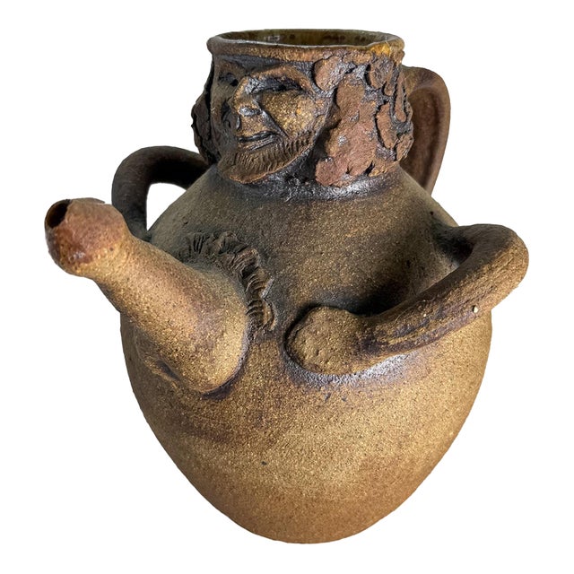 Late 20th Century Signed Louis Mendez Sculptural Ceramic Figural Pitcher For Sale