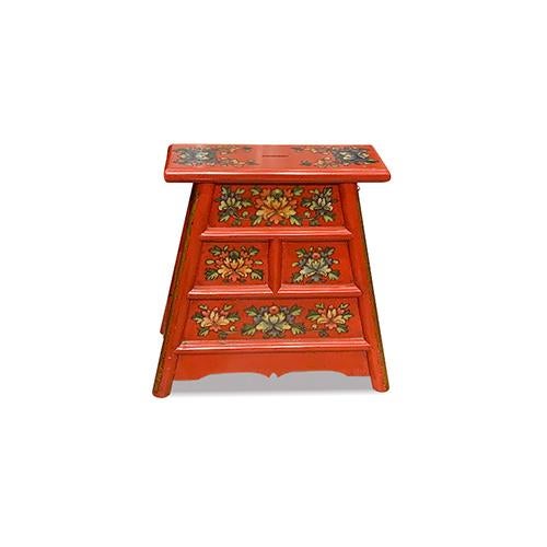 Tibetan Barber Stool with Drawers is made out of elm wood. It has 3 drawers. It is all hand painted all around. It is good...