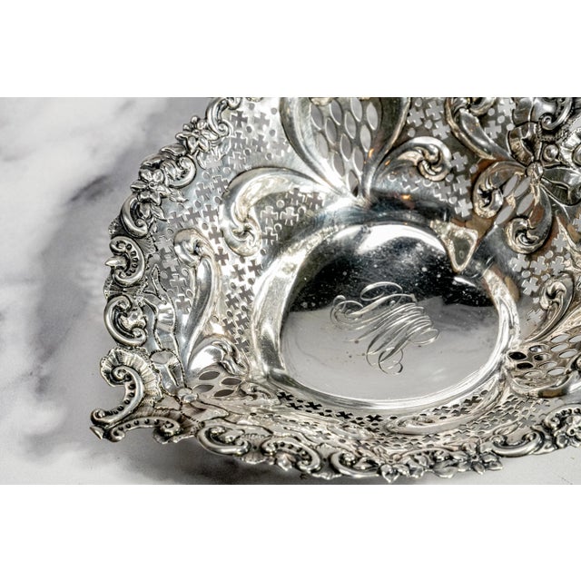 Metal Repoussé Pierced Jewelry Tray Antique Gorham Sterling Silver Heart Catchall Dish Luxury Home Decor For Sale - Image 7 of 13