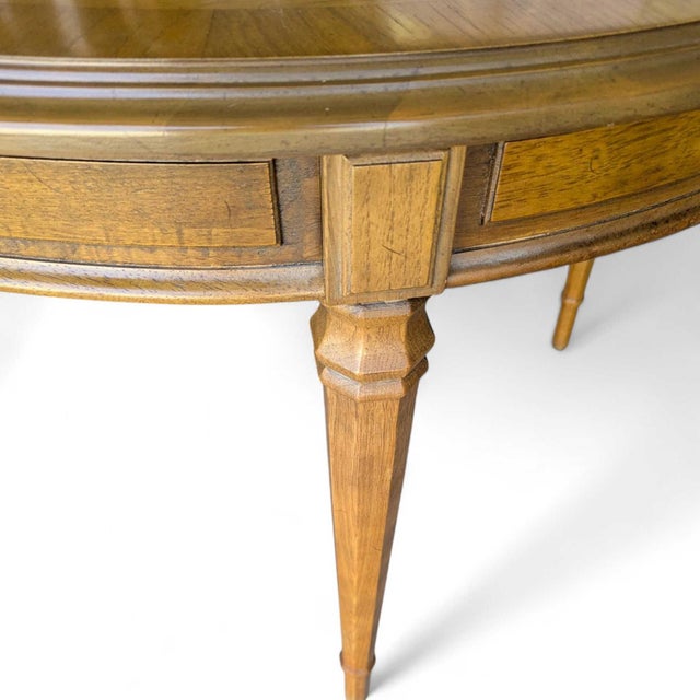 1960s Drexel Esperanto Walnut Oval Extension Dining Table With Two Leaves For Sale - Image 4 of 18