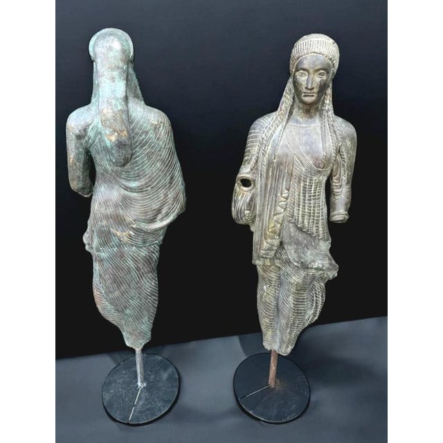 Gray Large Greek Bronze Sculptures from the Achaean Period, 1940s, Set of 2 For Sale - Image 8 of 9