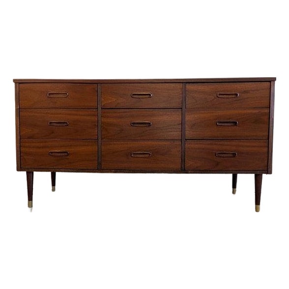 Vintage Mid-Century Modern Nine Drawer Lowboy Dresser For Sale