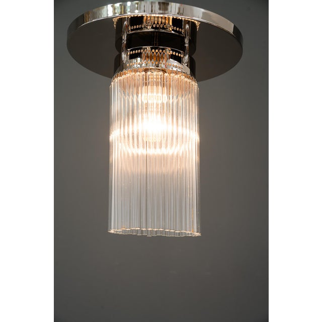 Art Deco Nickel-Plated Ceiling Lamp with Glass Sticks, Vienna, 1920s For Sale - Image 10 of 13