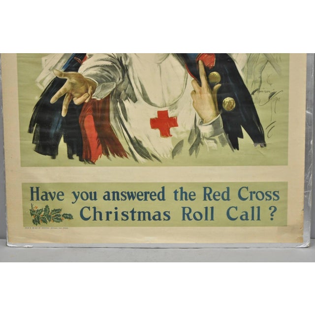 Traditional Original Vintage 1918 Wwi Harrison Fisher Poster Red Cross Christmas Roll Call For Sale - Image 3 of 16
