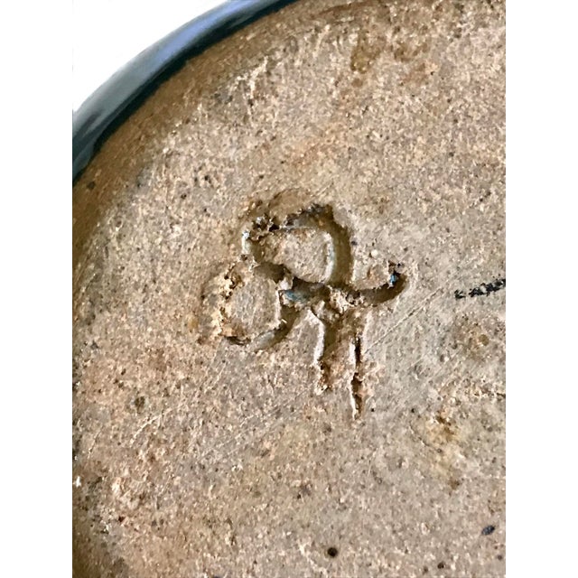 Blue Signed Modernist Stoneware Blue Green Drip Vase / Ceramic Art Studio Pottery For Sale - Image 8 of 9