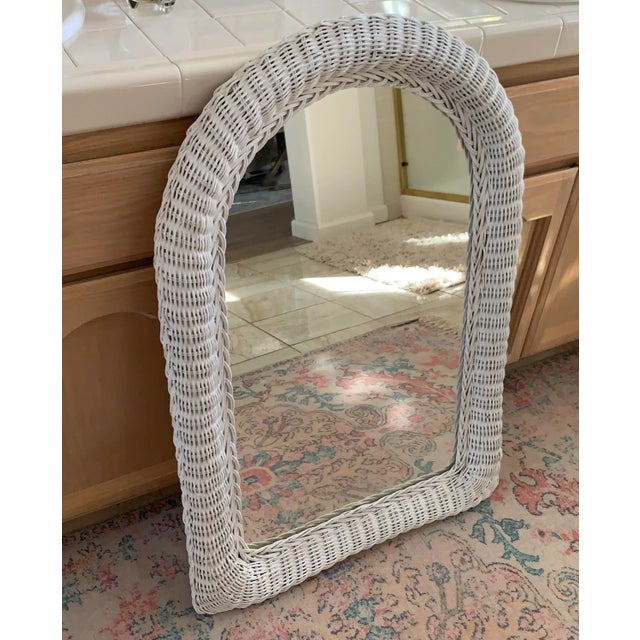 1970s Vintage Arched White Wicker Wall Mirror For Sale - Image 5 of 9